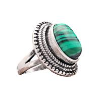 Malachite bague, avec alliage de zinc, beignet, Plaqué de couleur d'argent, Vintage & unisexe & normes différentes pour le choix, vert Vendu par PC