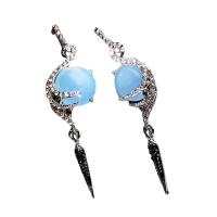 Pendientes Gota de Cristal, aleación de zinc, con Cristal, Pájaro, chapado en color de plata antigua, imitación jade & para mujer & con diamantes de imitación, azul claro, 15x53mm, Vendido por Par