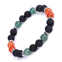 Gemstone Bracelets, Lava, with turquoise & Green Aventurine & Red Aventurine, Round, Unisex 8mm Approx 7.4 Inch 