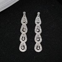 Boucle d'oreille goutte laiton strass, Placage de couleur platine, pour femme & avec strass Vendu par paire