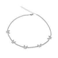 Collier de bijoux de titane, Acier titane, avec 1.97 chaînes de rallonge, papillon, Plaqué de platine, bijoux de mode & pavé de micro zircon & pour femme, argent cm, Vendu par PC