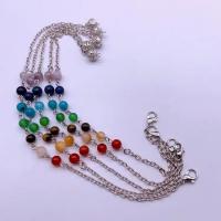 Piedra natural pulsera tobillera, con aleación de zinc, Esférico, chapado en color de platina, unisexo, color mixto, 6mm, longitud:aproximado 10.24 Inch, Vendido por UD