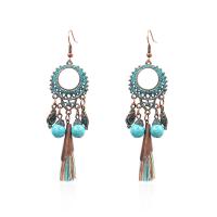 Boucle d'oreille de gland de mode, alliage de zinc, avec Turquoise bleu synthétique & Caddice, beignet, Placage, Vintage & pour femme, bleu Vendu par paire