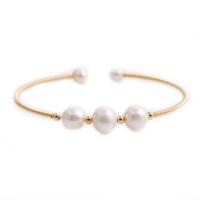 Cultured Freshwater Pearl Brass Bracelet, with Freshwater Pearl, Round, gold color plated, fashion jewelry .09 Inch 