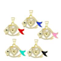 Cubic Zirconia Micro Pave Brass Pendant, Fish, gold color plated, DIY & micro pave cubic zirconia & enamel 