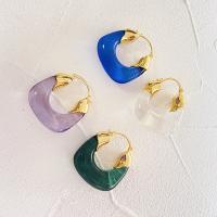 Resin Drop Earring, Brass, with Resin, 18K gold plated, fashion jewelry & for woman 