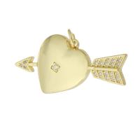 Cubic Zirconia Micro Pave Brass Pendant, Heart, gold color plated, micro pave cubic zirconia Approx 3mm 