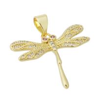 Cubic Zirconia Micro Pave Brass Pendant, Dragonfly, gold color plated, micro pave cubic zirconia Approx 3mm 