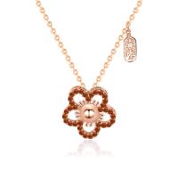 Zircon cubique Micro Pave collier en argent sterling, Argent sterling 925, fleur, Plaqué de couleur d'or rose, pavé de micro zircon & pour femme Environ 15.74 pouce, Vendu par PC