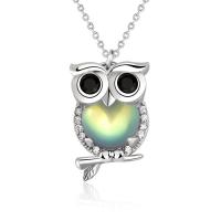 Zircon cubique Micro Pave collier en argent sterling, Argent sterling 925, avec Moonstone, hibou, Placage de couleur platine, pavé de micro zircon & pour femme Environ 15.74 pouce, Vendu par PC