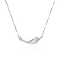 Zircon cubique Micro Pave collier en argent sterling, Argent sterling 925, forme de plume, Placage de couleur platine, pavé de micro zircon & pour femme Environ 15.74 pouce, Vendu par PC