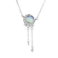 Zircon cubique Micro Pave collier en argent sterling, Argent sterling 925, avec Moonstone, Placage de couleur platine, pavé de micro zircon & pour femme Environ 15.74 pouce, Vendu par PC