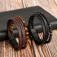 Microfiber PU Bracelet, with Natural Stone, zinc alloy magnetic clasp, for man cm 