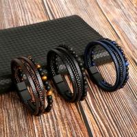 Microfiber PU Bracelet, with Tiger Eye, zinc alloy magnetic clasp, for man cm 