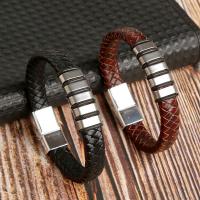 Leather Bracelet, with Stainless Steel, zinc alloy magnetic clasp, for man cm 