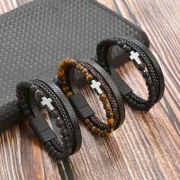 Leather Bracelet, with Hematite, zinc alloy magnetic clasp, for man cm 