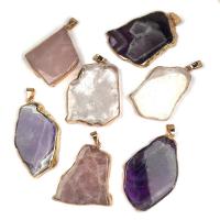 Natural Quartz Pendants, with Brass, irregular, gold color plated, Unisex 20x45- 