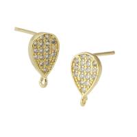 Brass Earring Drop Component, gold color plated, micro pave cubic zirconia & for woman 