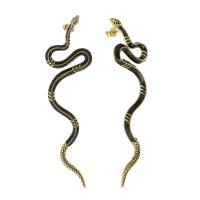 Brass Stud Earring, Snake, gold color plated, for woman & blacken, black 