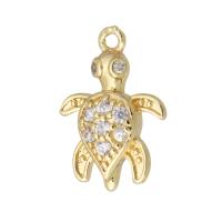 Cubic Zirconia Micro Pave Brass Pendant, Turtle, gold color plated, micro pave cubic zirconia 