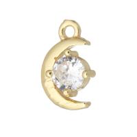 Cubic Zirconia Micro Pave Brass Pendant, Moon, gold color plated, micro pave cubic zirconia 