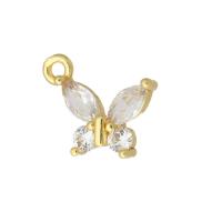 Cubic Zirconia Micro Pave Brass Pendant, Butterfly, gold color plated, micro pave cubic zirconia 