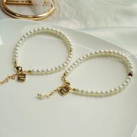 bracelet en laiton de perle d'eau douce cultivée, avec perle d'eau douce cultivée, avec 1.38 chaînes de rallonge, Plaqué d'or, bijoux de mode & styles différents pour le choix & pour femme, blanc cm, Vendu par brin