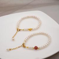 Bracelets de perles, Acier titane, avec perle d'eau douce cultivée & Strawberry Quartz, avec 1.4 chaînes de rallonge, bijoux de mode & styles différents pour le choix & pour femme, blanc cm, Vendu par brin