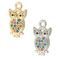 Cubic Zirconia Micro Pave Brass Pendant, Owl, plated, micro pave cubic zirconia Approx 1mm 