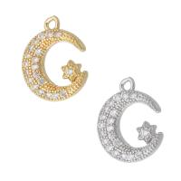 Cubic Zirconia Micro Pave Brass Pendant, Moon and Star, plated, micro pave cubic zirconia Approx 1mm 