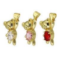 Cubic Zirconia Micro Pave Brass Pendant, Bear, gold color plated, micro pave cubic zirconia 