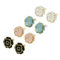 Brass Stud Earring, Flower, gold color plated, for woman & enamel 