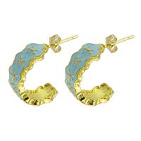 Brass Stud Earring, gold color plated, for woman & enamel, skyblue 