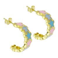 Brass Stud Earring, gold color plated, for woman & enamel, two different colored 