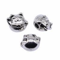 Perles de gros trou en alliage de zinc, Fortune Cat, Placage, DIY, argent Vendu par PC