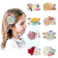 Pince à cheveux enfants, tissu, fleur, fait à la main, styles différents pour le choix, couleurs mélangées Vendu par paire