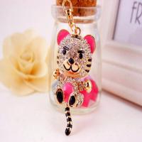 Zinc Alloy Key Clasp, with Czech Rhinestone, Tiger, high quality plated, fashion jewelry & Unisex & enamel 