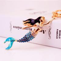 Zinc Alloy Key Clasp, with Czech Rhinestone, Mermaid, high quality plated, fashion jewelry & Unisex & enamel nickel free 