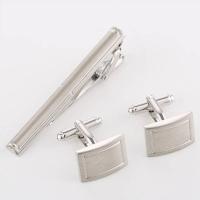 Messing Krawatte Clip Manschettenknöpfe Set, silberfarben plattiert, für den Menschen, 60x6mm, 18x13mm, 10SetsSatz/Menge, verkauft von Menge