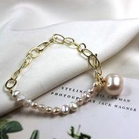 bracelet en laiton de perle d'eau douce cultivée, avec laiton, Placage de couleur d'or, pour femme .09 pouce, Vendu par PC