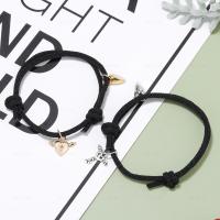 Pulseras para Parejas, cordón poliéster, con aleación de zinc, Esférico, chapado, diverso tamaño para la opción & para la pareja, Negro, longitud:7.09 Inch, 2PCs/Set, Vendido por Set