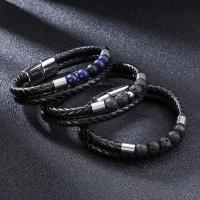 cuir PU bracelet ordinaire, avec Lapis lazuli & Acier titane & acier inoxydable, Placage, vernis d'étuvage & normes différentes pour le choix & pour homme, plus de couleurs à choisir .09 pouce, Vendu par PC