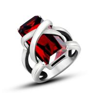 Anillo de dedo de acero Titanium de, Partículas de acero, pulido, unisexo & diverso tamaño para la opción & con diamantes de imitación, Rojo, Vendido por UD