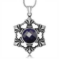 Pendentifs en titane, Acier titane, avec pierre bleue d'or, poli, le style de punk & creux, couleur originale Vendu par PC