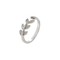 Brass Cuff Finger Ring, Adjustable & micro pave cubic zirconia & for woman, silver color, 17mm 