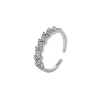 Brass Cuff Finger Ring, Adjustable & micro pave cubic zirconia & for woman, silver color, 17mm 