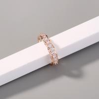 Brass Cuff Finger Ring, Adjustable & micro pave cubic zirconia & for woman, rose gold color, 17mm 