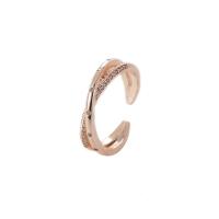 Brass Cuff Finger Ring, Adjustable & micro pave cubic zirconia & for woman, rose gold color, 17mm 