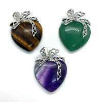 Gemstone Zinc Alloy Pendants, Natural Stone, with Zinc Alloy, Heart, platinum color plated & Unisex 