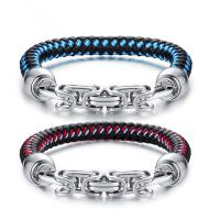 Acier inoxydable 304 bracelet, avec Cuir, Placage ionique sous vide, bijoux de mode & pour homme, plus de couleurs à choisir Environ 8.26 pouce, Vendu par PC